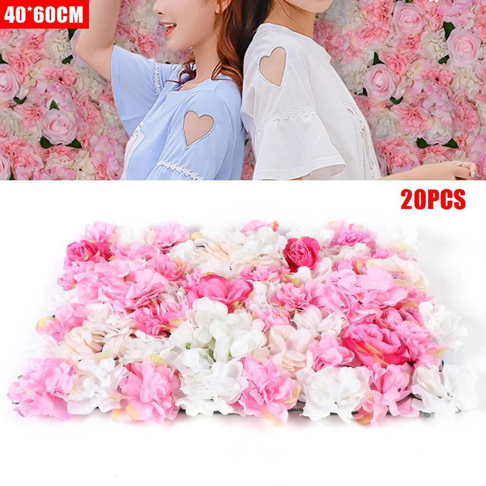 40 x 60 cm 20Pieces Flower Wall Champagne White & Pink Rose Panel Floral Decor