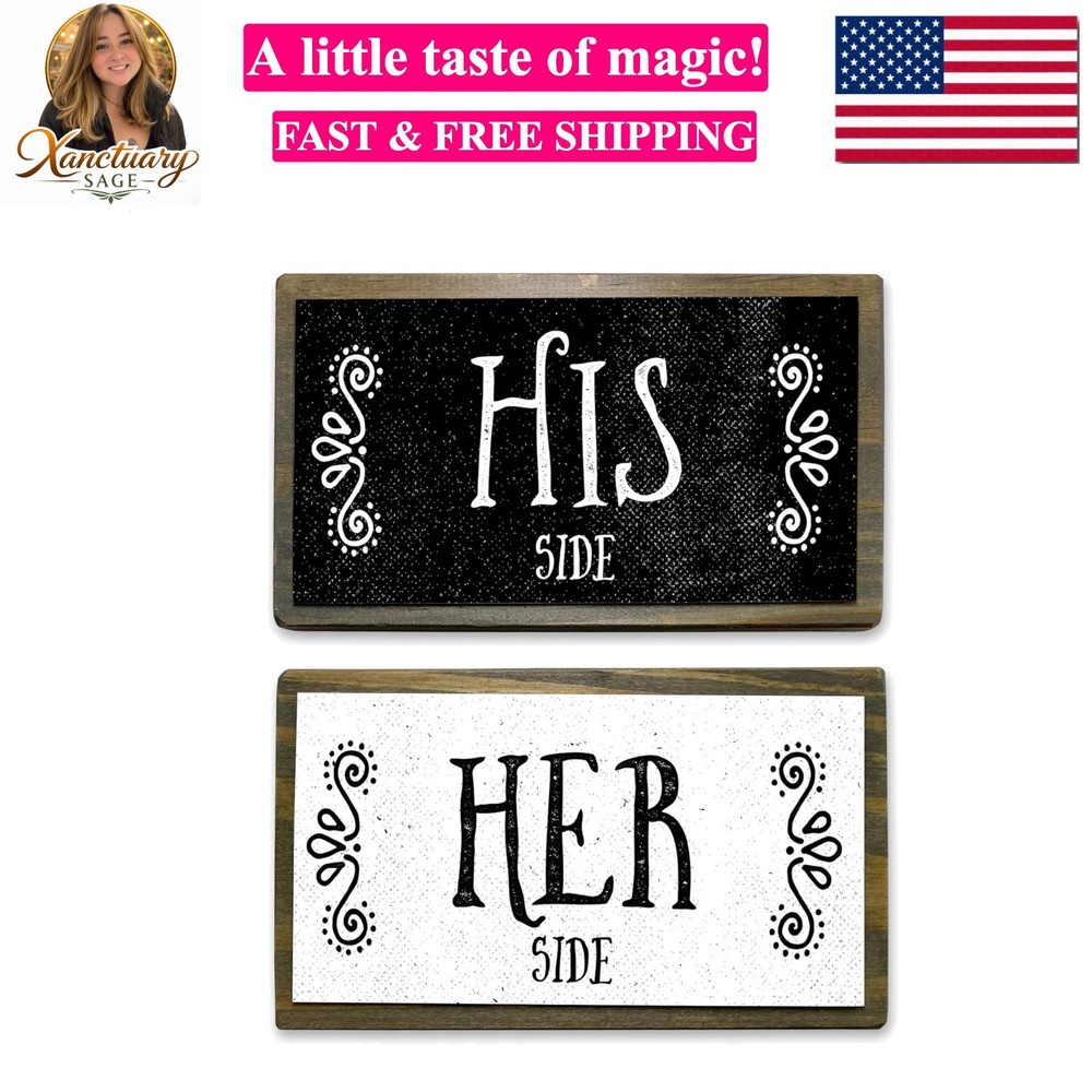 His Side Her Side Couples Sign Set – Rustic Wood & Metal Handmade Gift for Co…