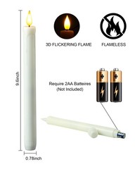 Homemory 2 Pack Flameless Taper Candles, No Remote, of 2, White 2