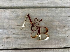 Initials Wedding Cake Topper Charm Monogram Name Gold Silve Mirror Сalligraphy