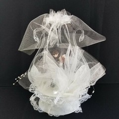 Wedding Cake Topper Porcelain Male Female White Clear Arch Traditional A5-1174