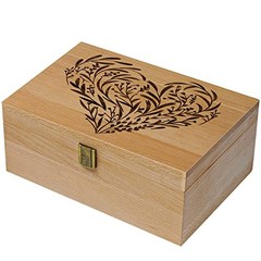 Wooden Memory Keepsake Box, Floral Heart Engraved 9.8″L x 7.8″W x 4.1″H Khaki