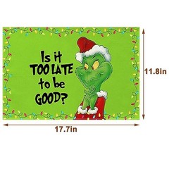 Linen Christmas Placemats Set of 4 Merry Christmas Table Mats 12″ x 18″ Green