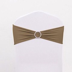 10 Taupe Spandex CHAIR SASHES with Silver Round Buckles Wedding Decorations SALE
