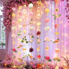 Suncalla 6 Pack 35.4ft Fake Flower Garland Backdrop with LED Multi Color Lovely