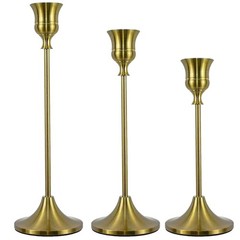 Candlestick Holders, Taper Candle Holders Set of 3, Vintage Brass Gold
