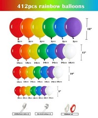 412pcs Rainbow Balloon Arch Kit Assorted 5/10/12/18 Inch Multicolor – 412