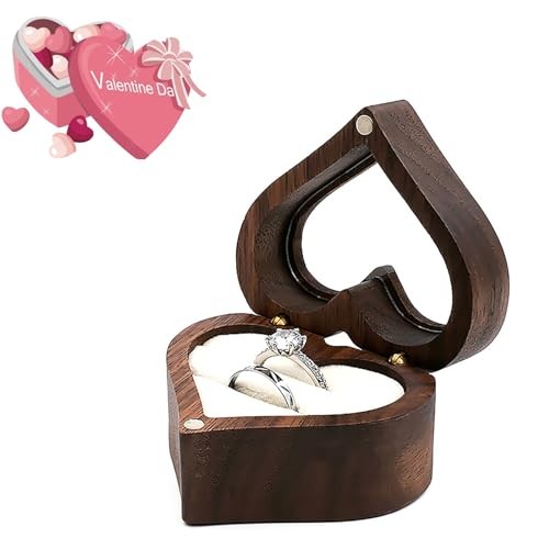Wooden Ring Box, Personalized Ring Box Mini Engagement Ring Heart Clear White