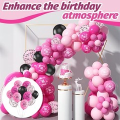 Birthday Pink and Black Balloons,12 Inch Hot Pink, Light Pink, 21st Rose Black