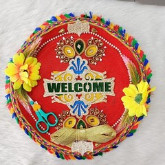 Handcrafted Plate,Welcome Jiju,Bhabhi Thali,Ribbon Cutting Plate,Welcome Plate