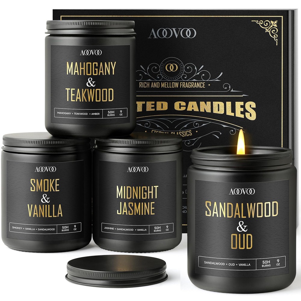 Aoovoo Scented Candles For Men – 4 Pack Candles For Home Scented 36Oz Soy Wax