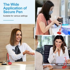 6 Pcs Secure Pen with Adhesive Chain and Security Pen Holder, Red