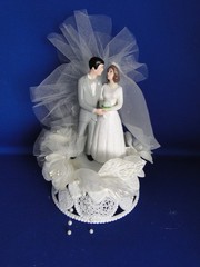 New Vintage Wilton Tender Love Wedding CakeTop, grey suit, 114-401
