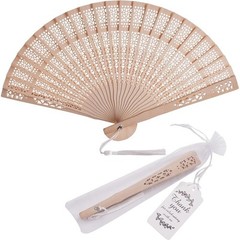 50 Pcs Sandalwood Hand Fans Wedding Favors W/ Organza Bags & Thank You Tags New
