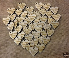 Personalised Engraved Wooden Hearts Present Hangers Wedding Table decor Favours