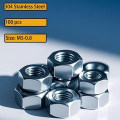 100pcs M5-0.8 Hex Nuts 304 Stainless Steel High Strength Anti-Rust Nut Kit fo…