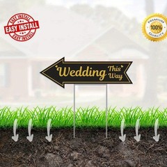 4 Pieces Wedding This Way Sign With Stake Black Golden Arrow Shaped Garden Signs