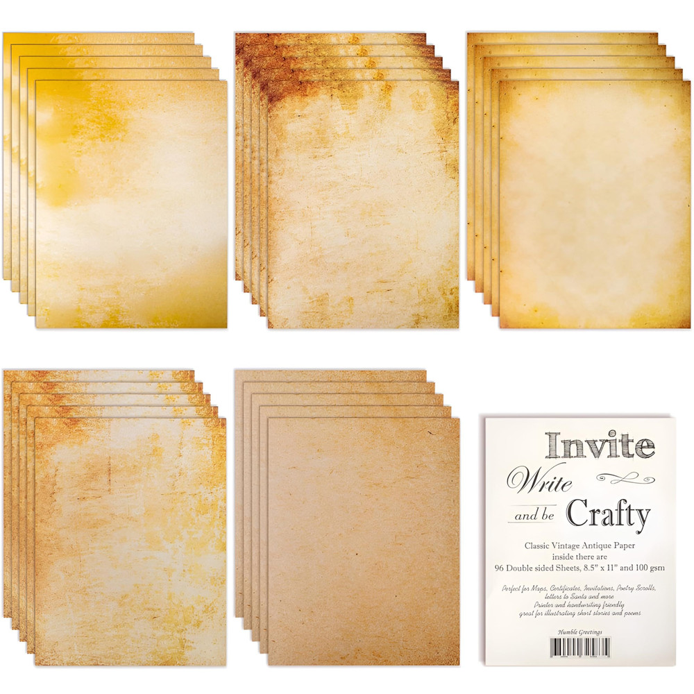 96 Parchment Stationary Paper Sheets – Old Fashion 8.5-x-11-Inch, antique