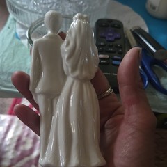 White Porcelain Bride & Groom Wedding Cake Topper Figurine, Romantic Couple