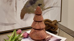Natural Red Travertine Stone Ornament – Christmas Tree & 3 Candle Holders Set