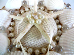 Beach wedding ring bearer pillow_Star fish + seashells_6 1/2 inch round