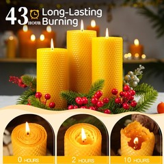 Makalone 3 Pack Natural Beeswax Pillar Candles2.8X6In Handmade Beeswax Rolled