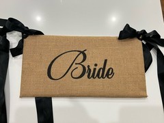 Burlap Bride Groom Wedding Chair Signs Beige Black Set of 2 Hanging Decorations