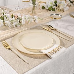 3PCS lvory Plastic Dinnerware Set – lvory and Gold Rim – Disposable 50 Ivory