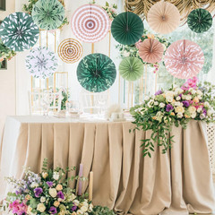 12 Pcs Sage Green Hanging Paper Fans Boho Hanging Ceiling Decoration Vintage Flo
