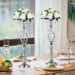 Nuptio 2 Pcs Silver Wedding Centerpieces Flower Stand, 21.7in/55cm Height Wed…