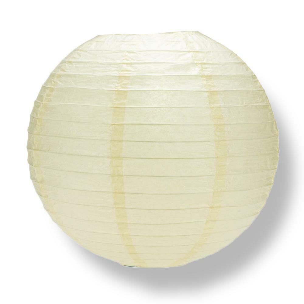 16″ Ivory Round Paper Lantern, Even Ribbing, Hanging Decoration