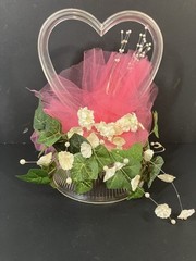 Vintage 80’s Wedding Acrylic Heart with Pink Floral Wilton Cake top