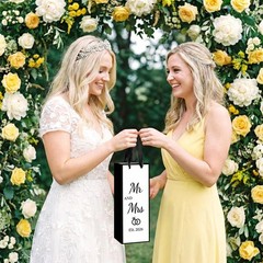 Wedding Wine Gift Bag with Tissue 1 count (Pack of 1), black white wine bag