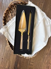Kate Spade Wedding Cake Server Light Pink With Gold, Serrated Knife And Server