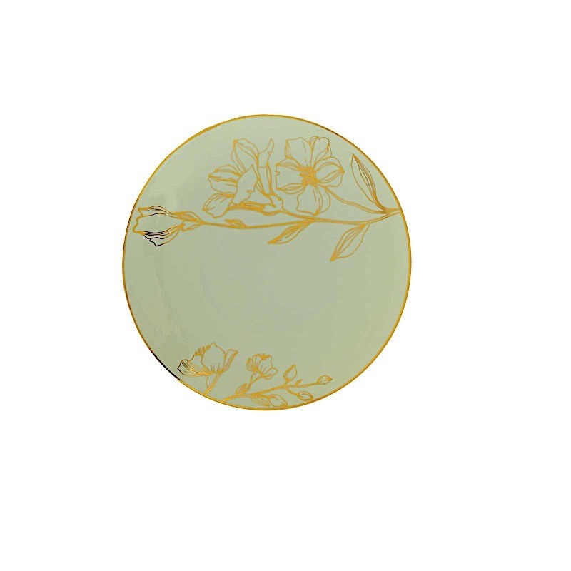 20 Round Sage Green Plastic Salad Dinner Plates Gold Floral Design Events