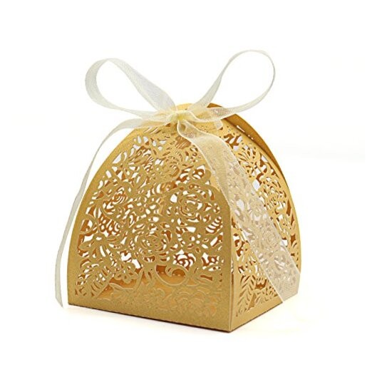 Pack of 100 Laser Cut Rose Candy 1 Count (Pack of 100) Gold (Rose box 100)