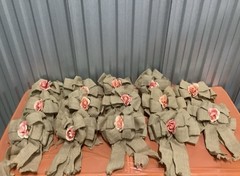 14 Burlap Bows With Peach Flower Wedding, Fall, Rustic Decoration