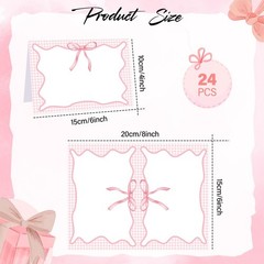 24 Pcs Pink Gingham Picnic Party Decoration Bow Place Cards 6 x 4 Inch Summer…