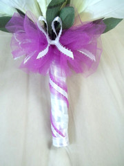 Wedding Bouquet White Lilies Ribbons Purple Orchids Tulle Men’s Corsages
