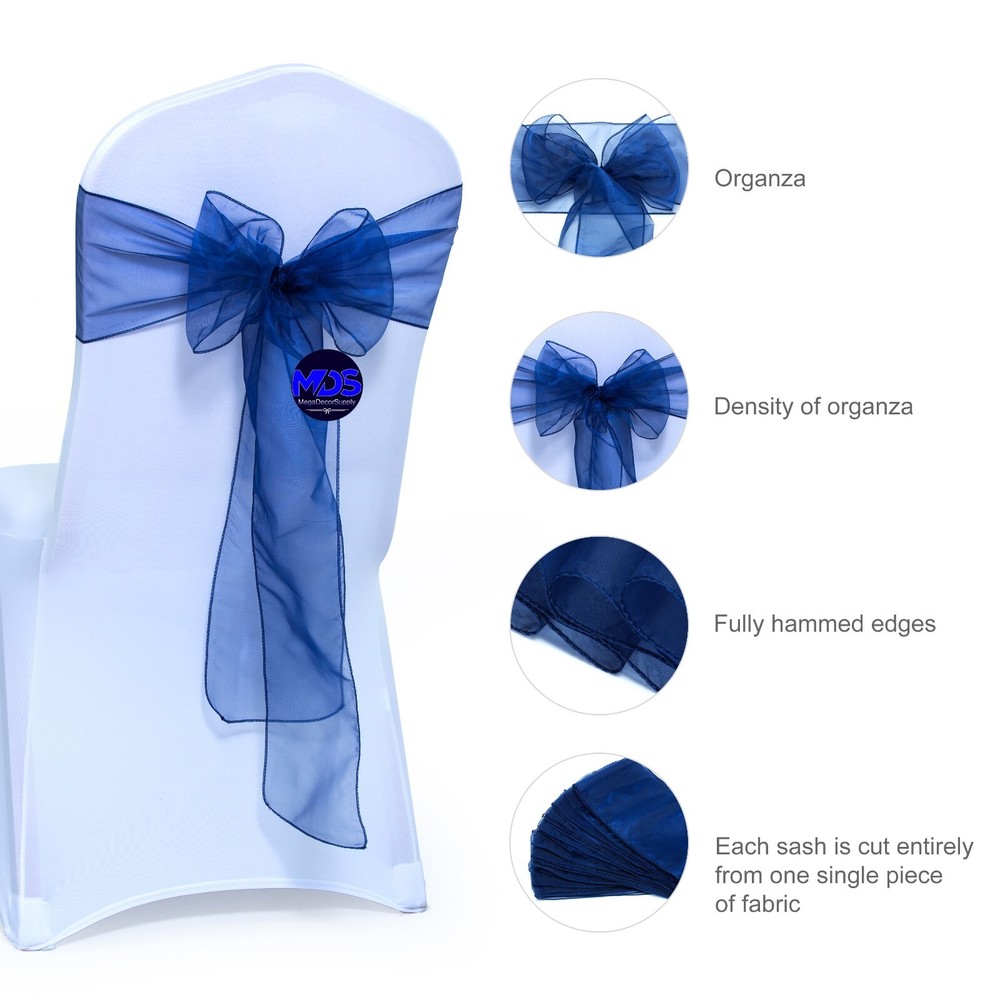 100 Navy Blue Organza Chair Sashes Chair Cover Wider Bows wedding party décor