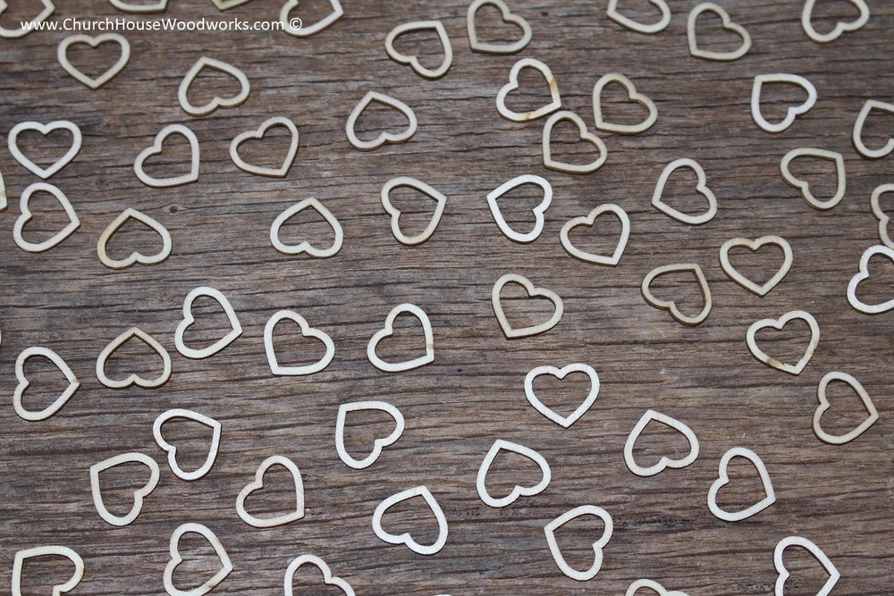 100 qty 5/8″ Blank Hollow Heart Light Wood Hearts Table Confetti Wooden Shape