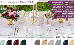 Efavormart 10 Pack | 10″ Burgundy and Gold Baroque Dinner Plates, Leaf Embossed