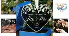 Mr and Mrs 2026 Wedding Ornament Heart Glass Bridal Shower Gift