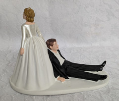 Wedding Cake Topper Brunette Bride Dragging Reluctant Groom Now I Have You