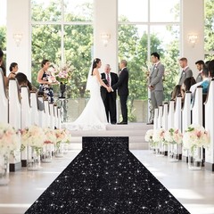 OMKSIH Black Aisle Runner for Wedding Ceremony 2FTx15FT Sequin Aisle Runner W…