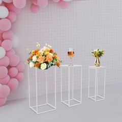 3Pcs Metal Flower Pot Holder Square Flower Vase Stand Wedding Party Decor White