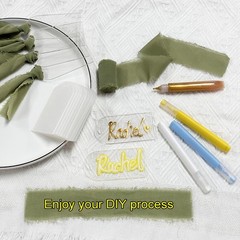 30 PCS Acrylic Place Card For Wedding Clear Transparent DIY Seating Blue Ribbon