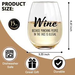 Wine Because Punching People in the Face is Illegal – Funny 15oz Stemless Win…