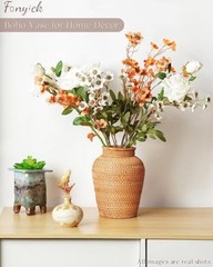 Rattan Vase, Small Braided Boho Vases for Pampas Grass & Flower Arrangement,