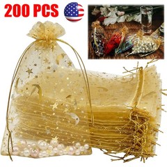 50-200pcs Gold Organza Wedding Party Gift Bags Favor Candy Sheer Jewelry Pouches